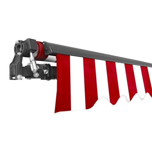 Aleko Motorized Retractable Black Frame Patio Awning 16 x 10 Feet - Red and White Stripes ABM16X10REDWH05-AP