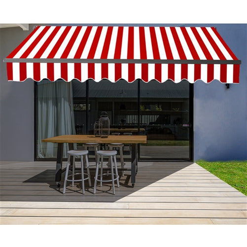 Aleko Motorized Retractable Black Frame Patio Awning 16 x 10 Feet - Red and White Stripes ABM16X10REDWH05-AP