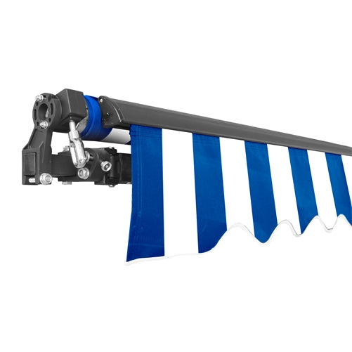 Aleko Motorized Retractable Black Frame Patio Awning 20 x 10 Feet - Blue and White Stripes ABM20X10BLWH03-AP