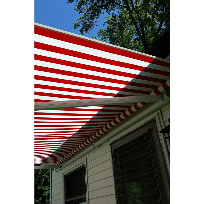 Aleko Retractable White Frame Patio Awning - 10 x 8 Feet - Red and White Striped AW10X8RWSTR05-AP