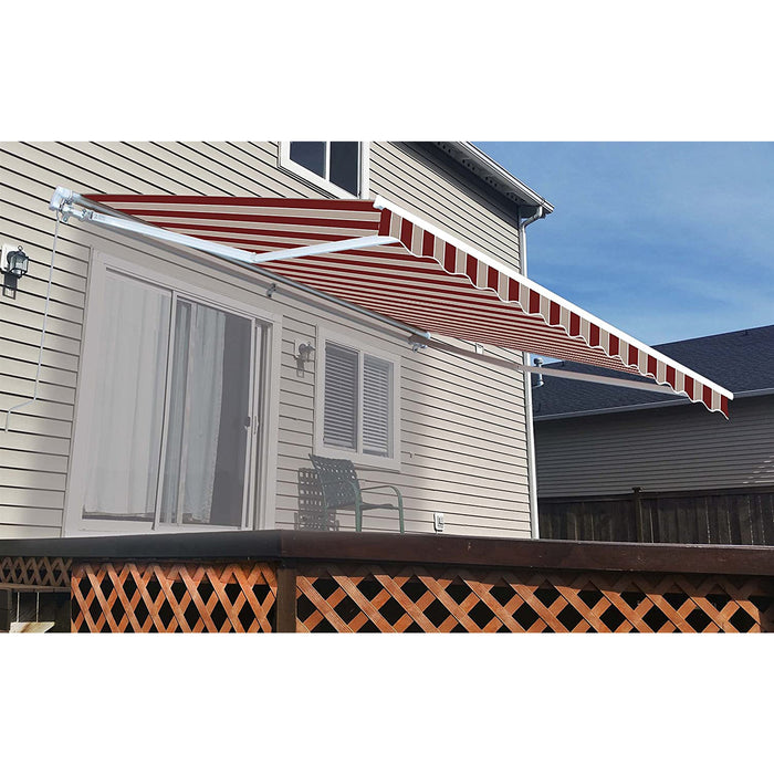 Aleko Retractable White Frame Patio Awning - 6.5 x 5 Feet - Multi-Striped Red AW6.5X5MSTRE19-AP