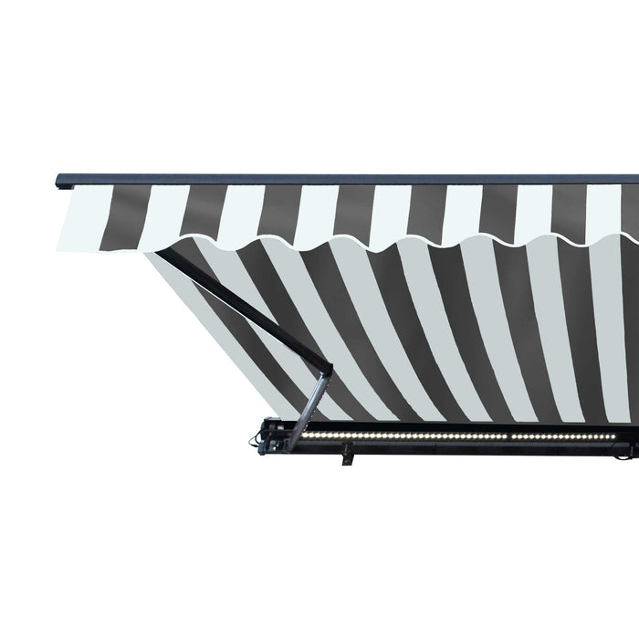 Aleko Half Cassette Motorized Retractable LED Luxury Patio Awning - 10 x 8 Feet - Gray and White Stripes AWCL10X8GRYWHT-AP