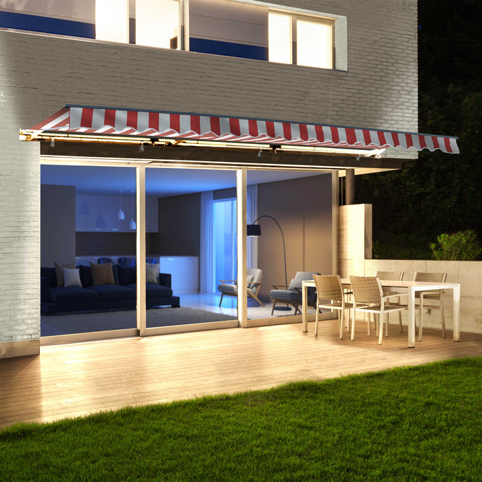 Aleko Half Cassette Motorized Retractable LED Luxury Patio Awning - 10 x 8 Feet - Red and White Stripes AWCL10X8RDWT05-AP