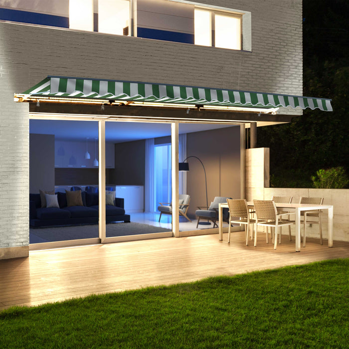 Aleko Half Cassette Motorized Retractable LED Luxury Patio Awning - 16 x 10 Feet - Green and White Stripes  AWCL16X10GRWT00-AP