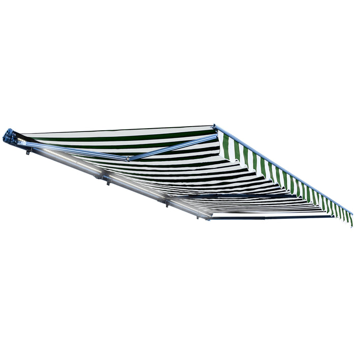Aleko Half Cassette Motorized Retractable LED Luxury Patio Awning - 16 x 10 Feet - Green and White Stripes  AWCL16X10GRWT00-AP