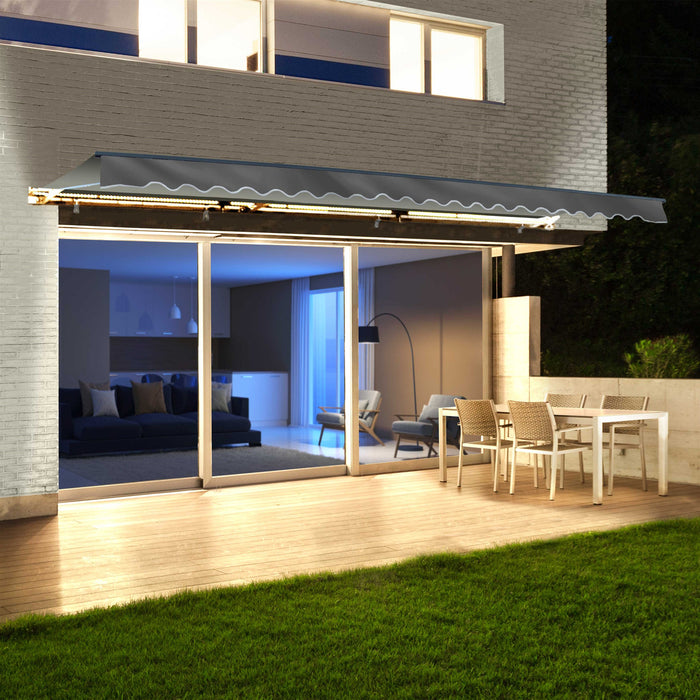 Aleko Half Cassette Motorized Retractable LED Luxury Patio Awning - 16 x 10 Feet - Gray AWCL16X10GY80-AP