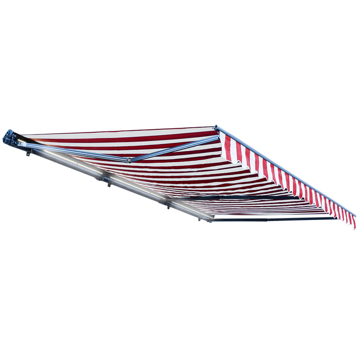Aleko Half Cassette Motorized Retractable LED Luxury Patio Awning - 16 x 10 Feet - Red and White Stripes AWCL16X10RDWT05-AP
