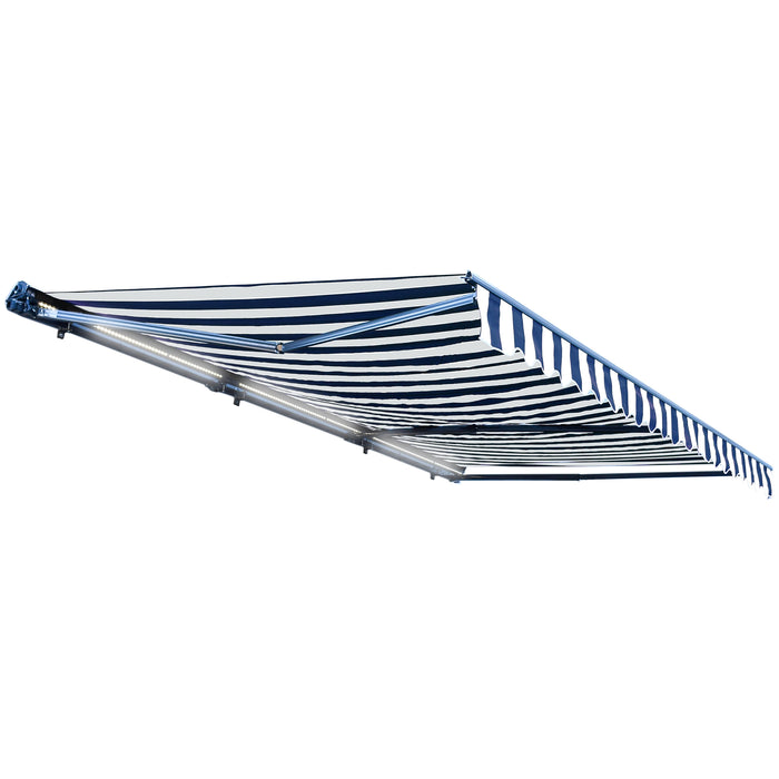 Aleko Half Cassette Motorized Retractable LED Luxury Patio Awning - 20 x 10 Feet - Blue and White Stripes AWCL20X10BLWT03-AP