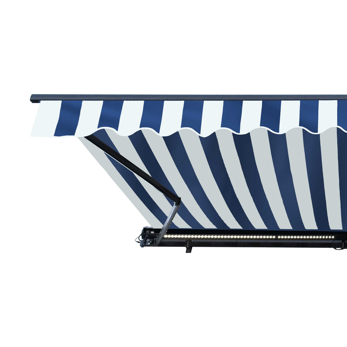 Aleko Half Cassette Motorized Retractable LED Luxury Patio Awning - 20 x 10 Feet - Blue and White Stripes AWCL20X10BLWT03-AP