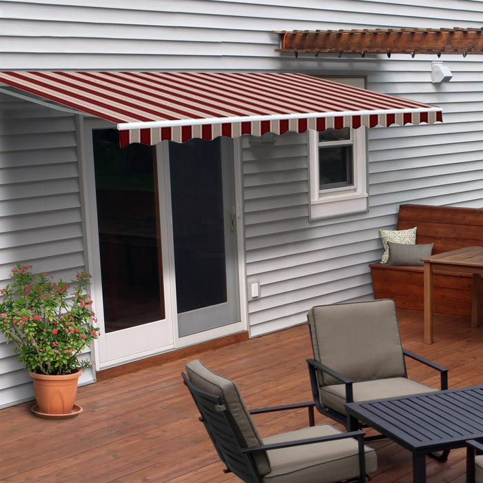 Aleko Motorized Retractable White Frame Patio Awning - 20 x 10 Feet - Multi-Striped Red AWM20X10MSRED19-AP