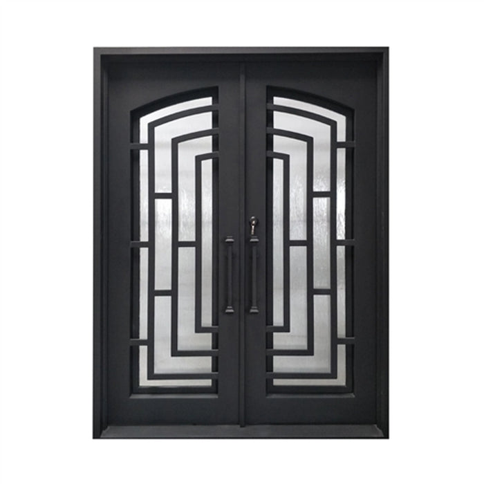 Aleko Iron Square Top Modern Dual Door with Frame and Threshold - 96 x 72 x 6 Inches - Matte Black IDQ7296BK04-AP