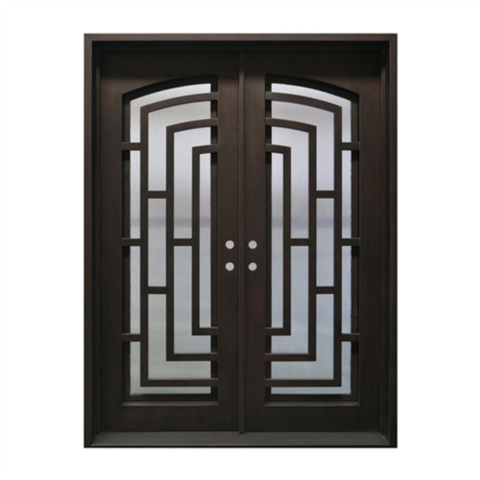 Aleko Iron Square Top Modern Dual Door with Frame and Threshold - 96 x 72 x 6 Inches - Matte Black IDQ7296BK04-AP