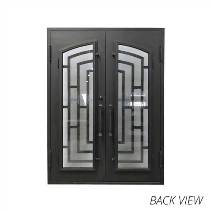 Aleko Iron Square Top Modern Dual Door with Frame and Threshold - 96 x 72 x 6 Inches - Matte Black IDQ7296BK04-AP