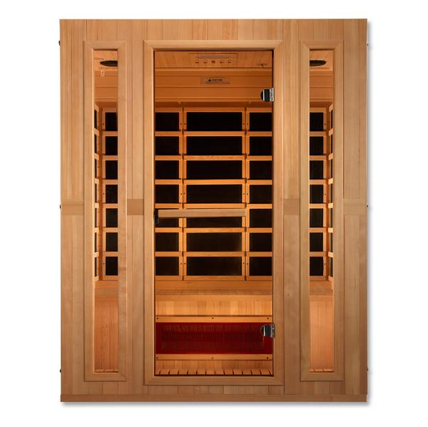 Image of Maxxus "Trinity" Dual Tech 3 person Low EMF FAR Infrared Sauna Canadian Hemlock - Front Exterior view