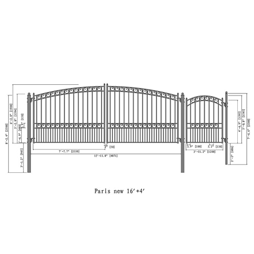 Aleko Steel Dual Swing Driveway Gate - PARIS Style SET16X4PARD-AP
