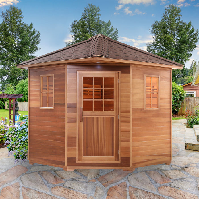Aleko Canadian Cedar Wet Dry Outdoor Sauna with Asphalt Roof SKD8RCED-AP