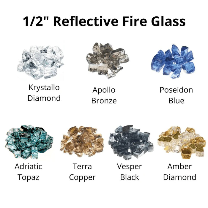 Athena 1/2" reflective fire glass for fireplaces and fire pits, 7 colors